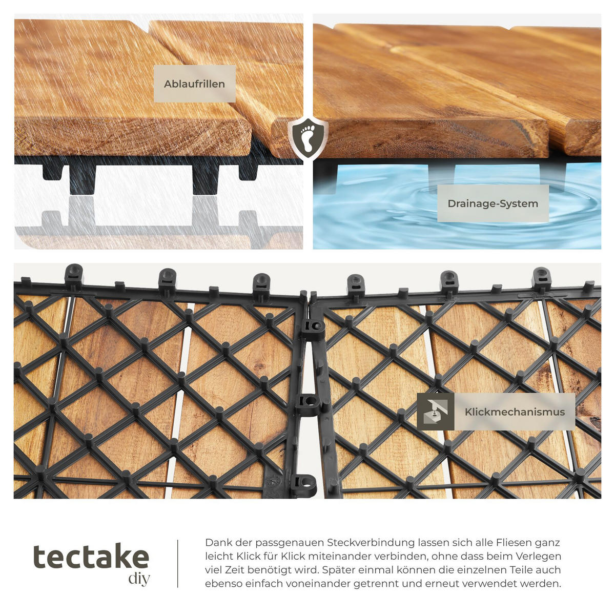 TERRASSENFLIESEN Tabula, 20er Set, 31 x 31 x 2,2 cm, braun - Braun, Holz (31/31/2.2cm) - tectake