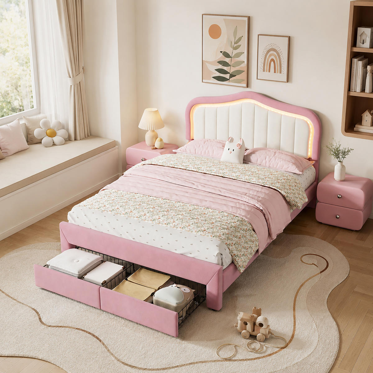 KINDERBETT 140/200 cm Rosa - Pink, Textil