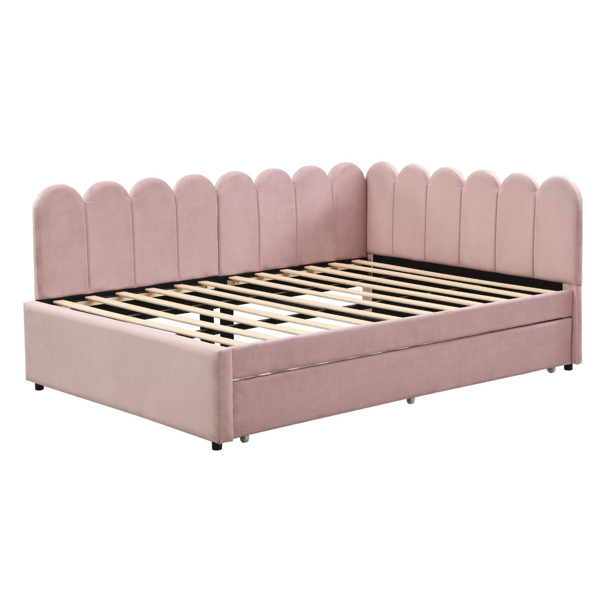 BETT 140/200 cm in Rosa mit Ausziehbett und blütenförmiger Rückenlehne - Rosa, Leder (140/200cm) - BEAOK