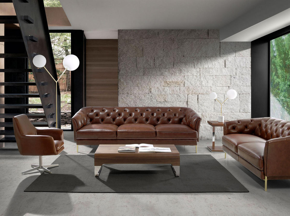 COGNACBRAUNER Leder-Drehsessel - Edelstahlfarben/Anthrazit, Leder/Metall (82/85/74cm) - ANGEL CERDA