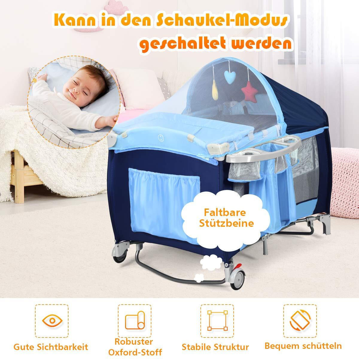 REISEBETT faltbar blau - Blau, Textil - COSTWAY