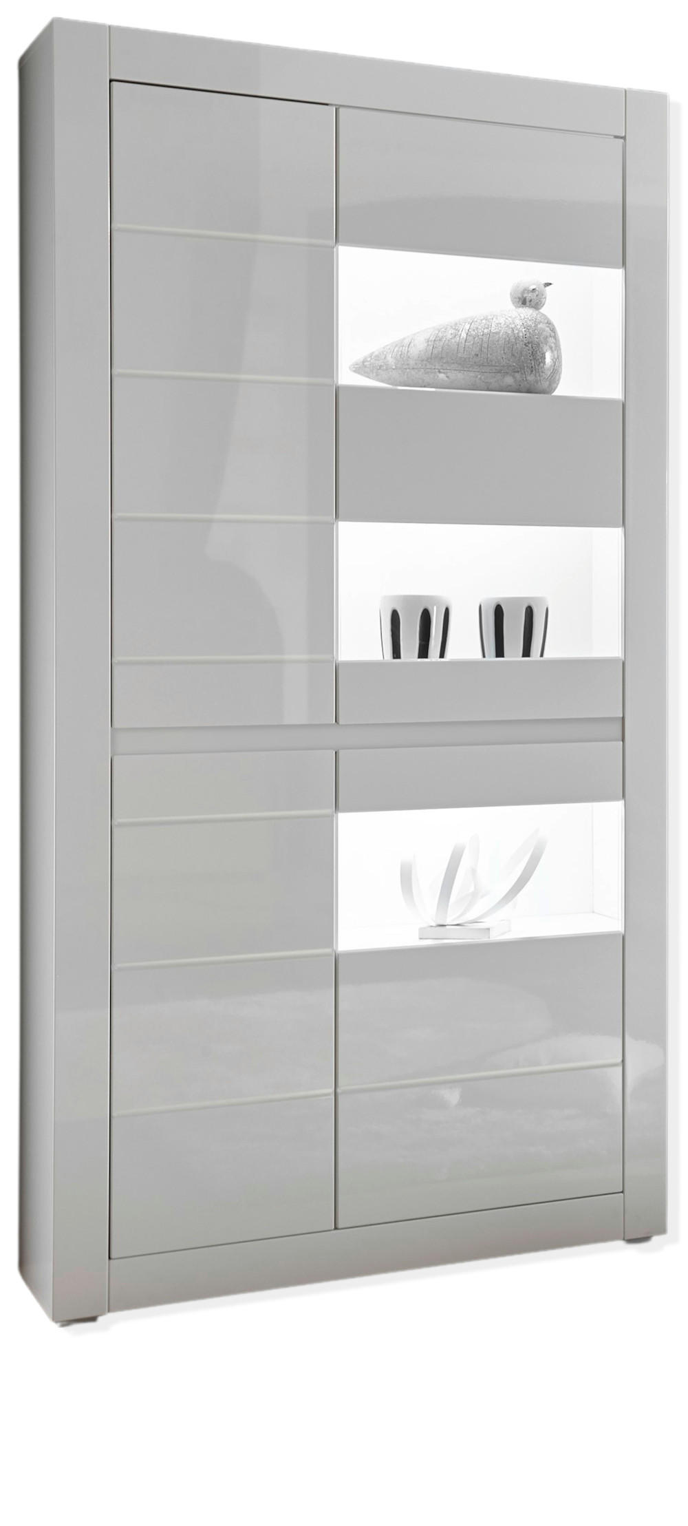 VITRINE Hochglanz weiß, mit weiß oder grau, Vitrinenschrank 100 x 200 cm, Soft-Close - Weiß Hochglanz/Weiß, Glas/Holzwerkstoff (100/198/35cm) - Furn.Design