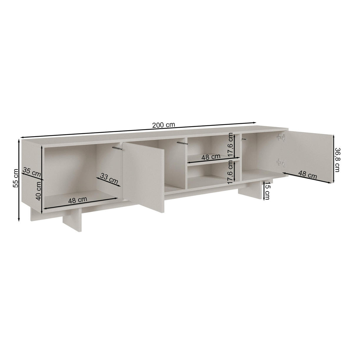 TV-STOLEK Sanva Ořech warmia 200 cm - tmavě hnědá, kompozitní dřevo (200/55/35cm) - Selsey