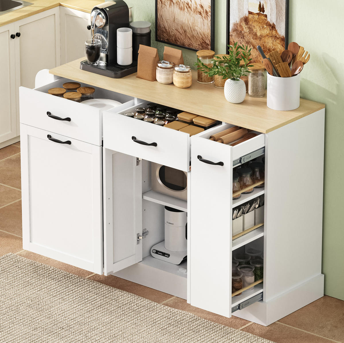 SIDEBOARD 133,5/40/86 cm weiß aus MDF mit offenen Fächern - Weiß, Holzwerkstoff (40/86/133.5cm) - OKWISH