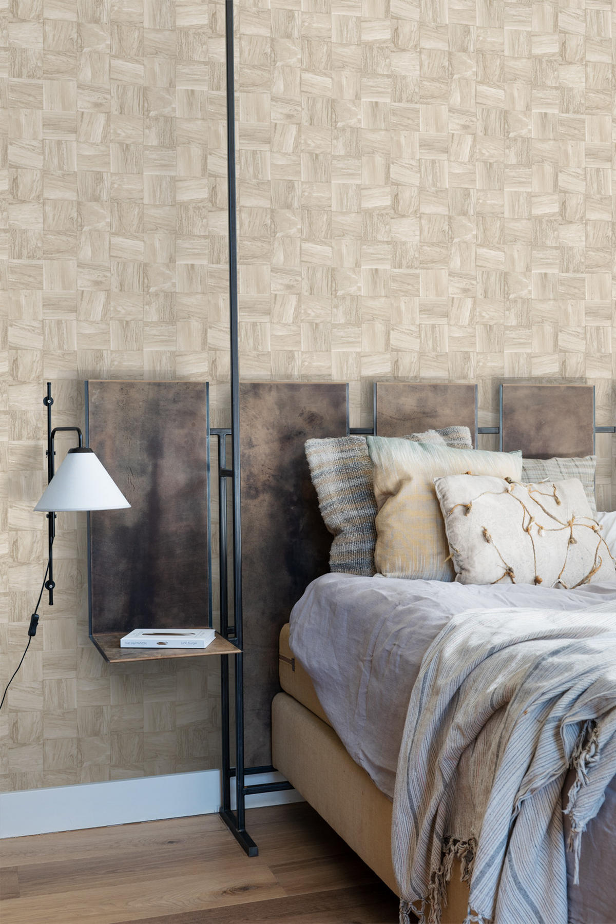 TAPETE quadratische Holzstücke 50 x 900 cm - Beige, Papier (50/900cm) - Origin Wallcoverings