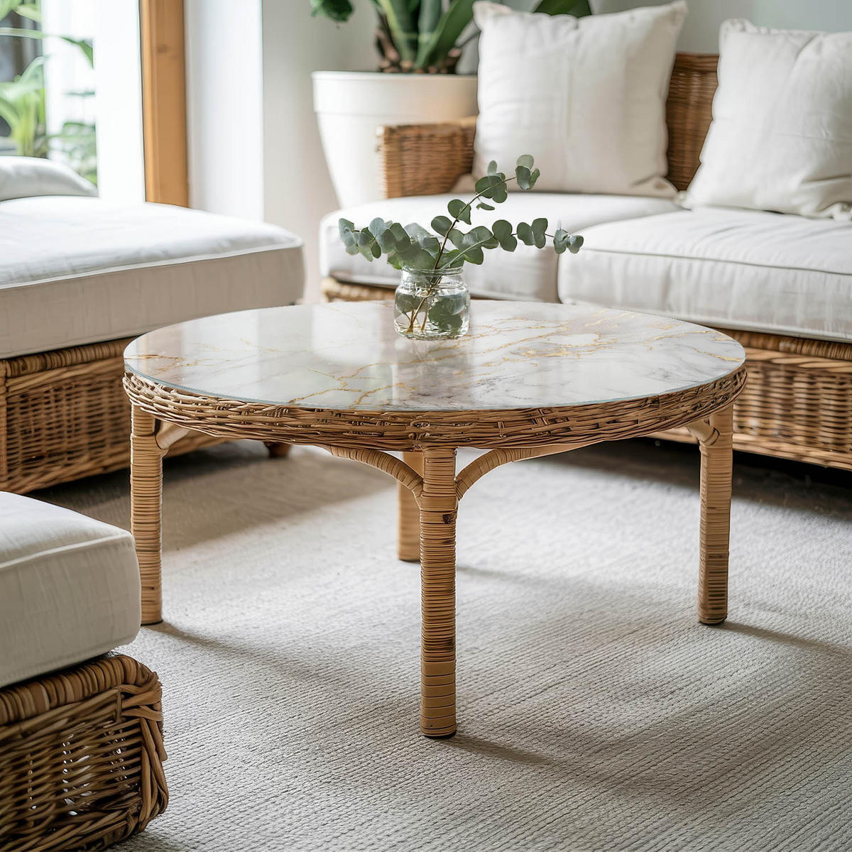 TISCHPLATTE Ø70 cm Eleganter Marmor mit Adern Rund - Goldfarben/Weiß, Glas (70/70/0.4cm) - TULUP