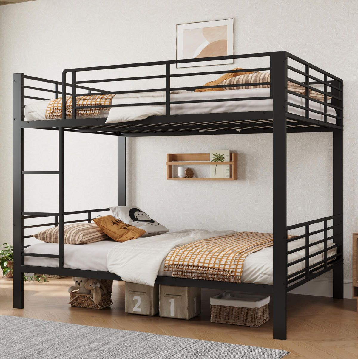 ETAGENBETT 140/200 cm aus Metall mit Sicherheitsgeländer, Schwarz - Schwarz, Metall (140/200cm) - OKMYHOME