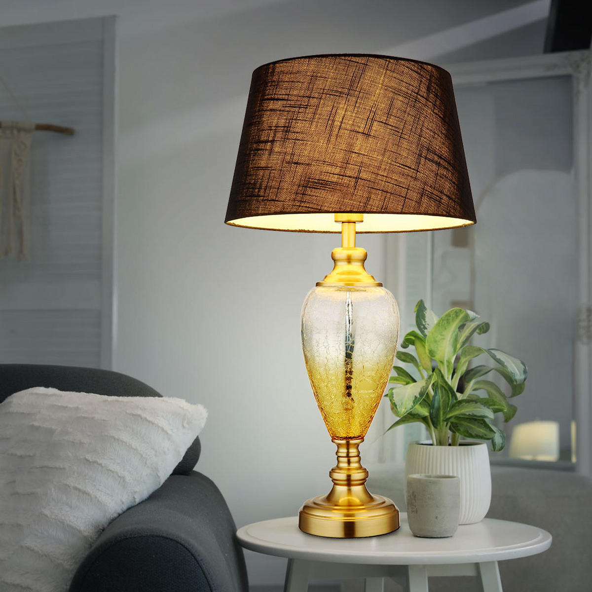 LED TISCHLEUCHTE Schwarz Glas Textil - Schwarz, Glas (38/38/66cm) - Globo Lighting