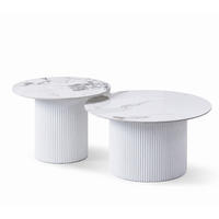 COUCHTISCH-SET Keramik rund 2-tlg. Trommelgestell Weiß 80 & 60 cm - Weiß, Keramik/Metall (80/80/46cm) - HOOZ
