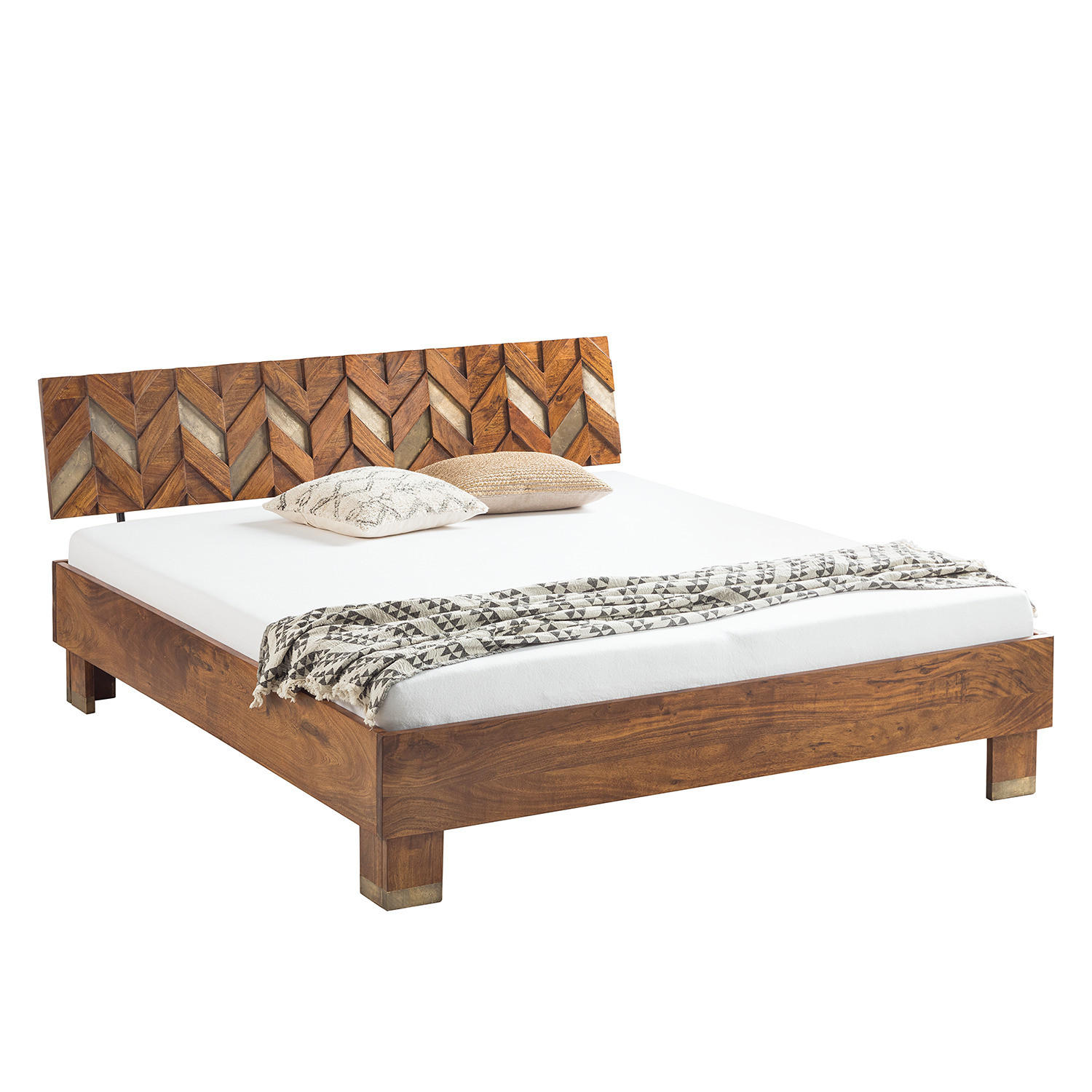 MASSIVHOLZBETT - Akazie massiv / Metall - Braun/Akaziefarben, Holz (180/200cm) - home24