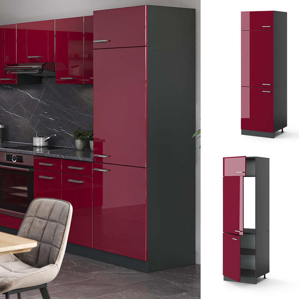 KÜHLUMBAUSCHRANK R-Line Rot Hochglanz 60 cm - Bordeaux/Anthrazit, Holzwerkstoff (60/206.8/57.2cm) - Vicco