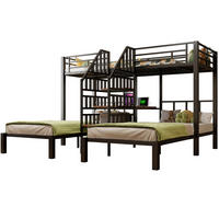 ETAGENBETT aus Metall und MDF 90x200 cm Schwarz für 3 Schlafplätze mit LED, Stauraumtreppe und Schreibtisch - Schwarz, Metall (90/200cm) - IVMEU