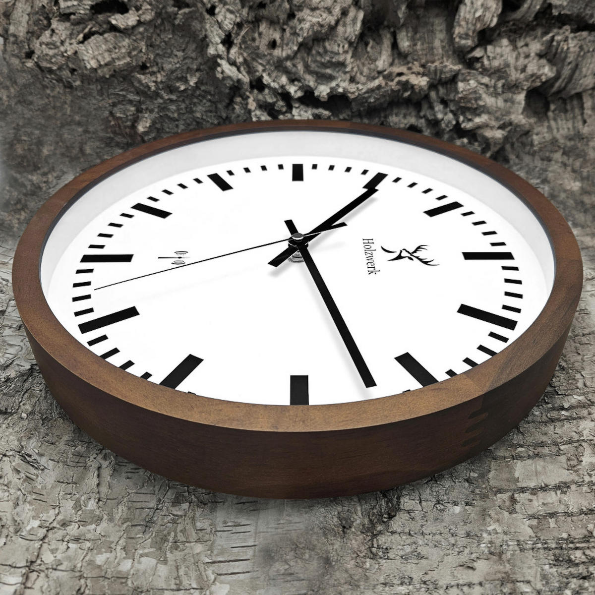 WANDUHR Holz Designer HOMBURG (FUNK) Loft Wand Uhr, braun, weiß - Dunkelbraun, Glas/Holz (30/30/4.2cm) - Holzwerk