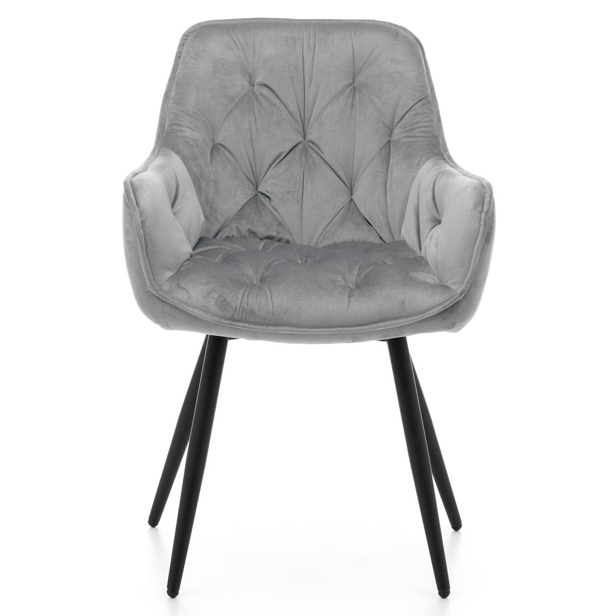 STUHL SIENA gepolstert mit Steppung - hellgrau schwarze Beine - Samt Velours - Hellgrau/Schwarz, Textil/Metall (58/87/61cm) - NEW HOME