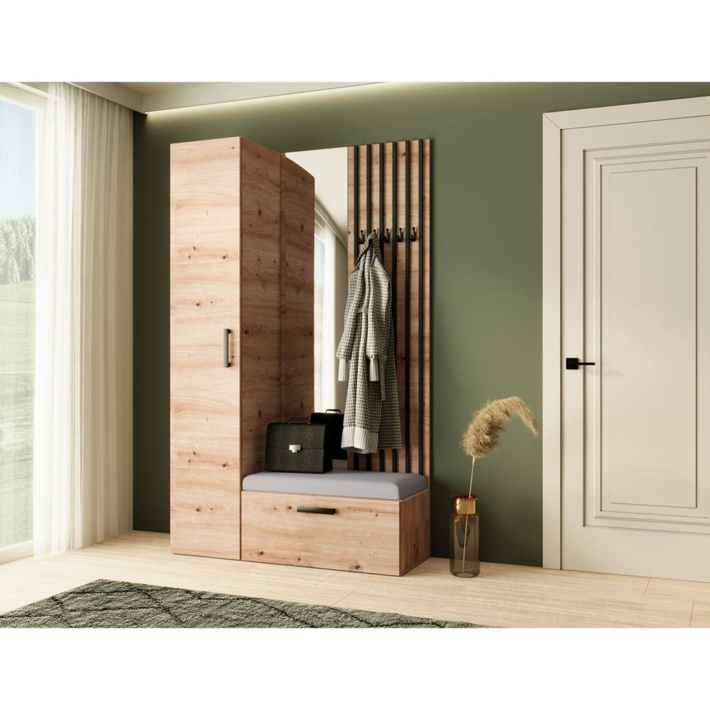 GARDEROBE Margaret II 121/203/43 mit Lamellen und Hochschrank - Schwarz/Eiche Artisan, Holzwerkstoff/Kunststoff (121/203/43cm) - Beautysofa