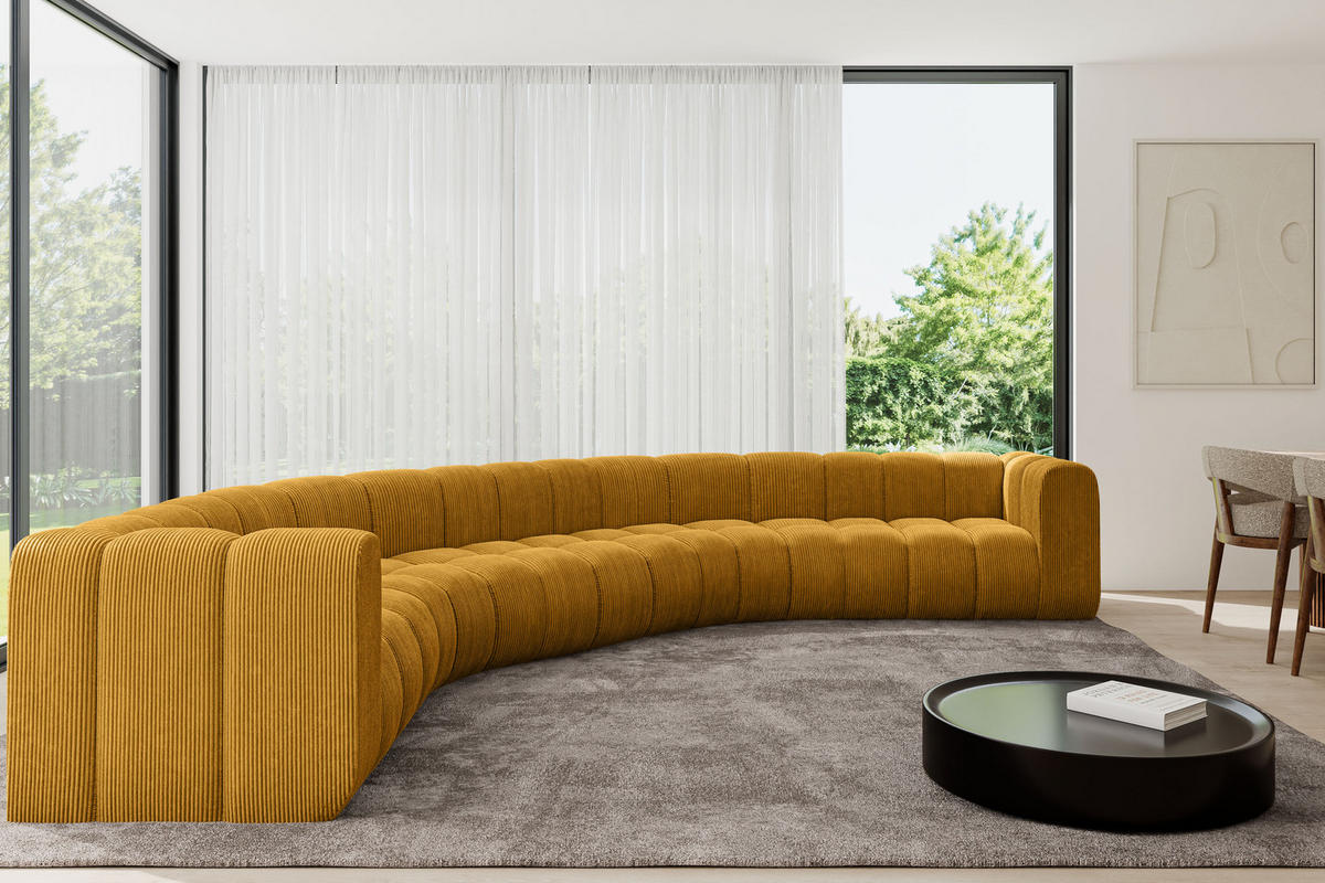 WOHNLANDSCHAFT modulares Sofa Lazro-U1 - 373x373x70 cm Senfgelb - Currygelb, Holzwerkstoff/Textil (373/70/373cm) - ALTDECOR
