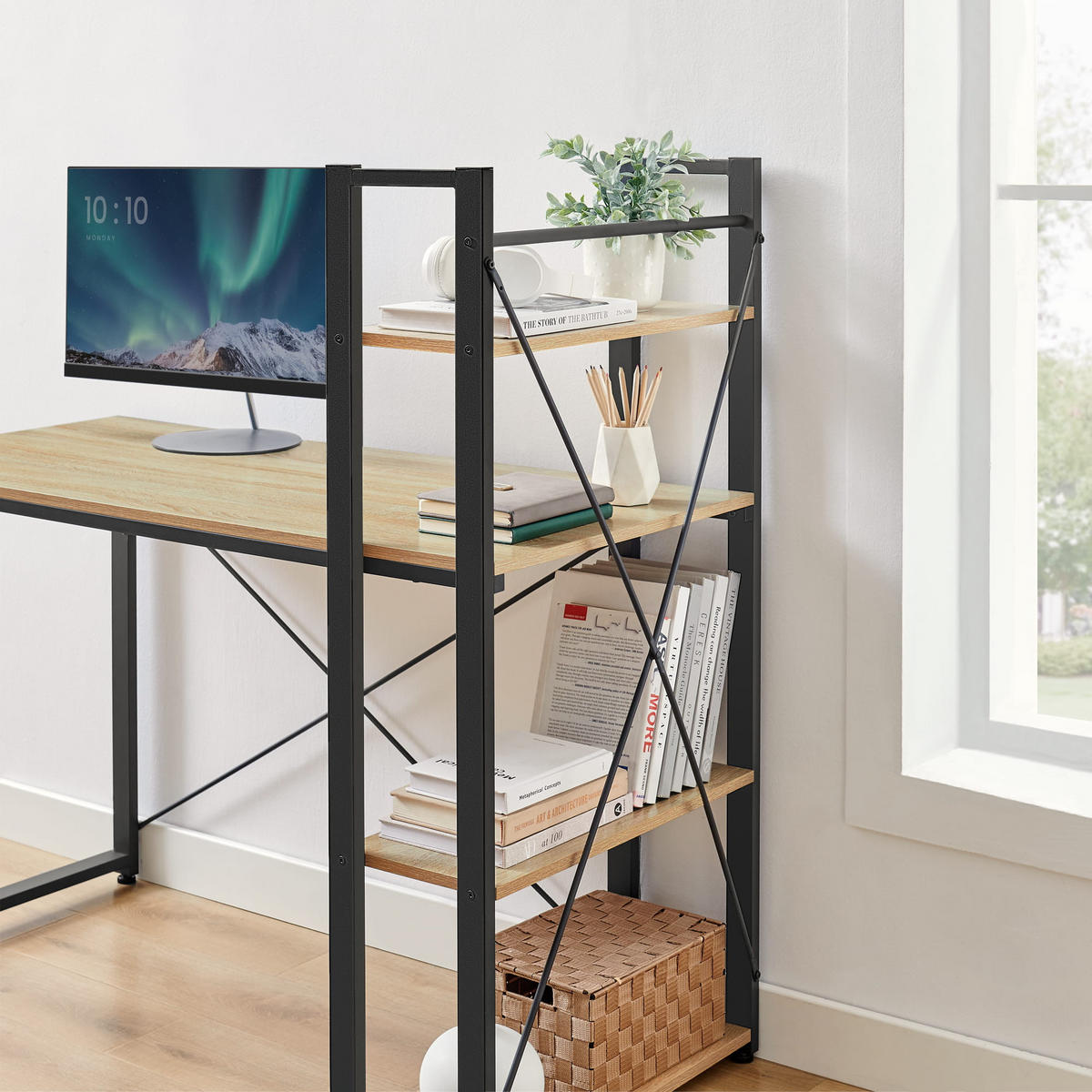 COMPUTER-SCHREIBTISCH mit regal, sonoma-eiche/schwarz - Sonoma Eiche, Holzwerkstoff (60/120/120cm) - A2A Home