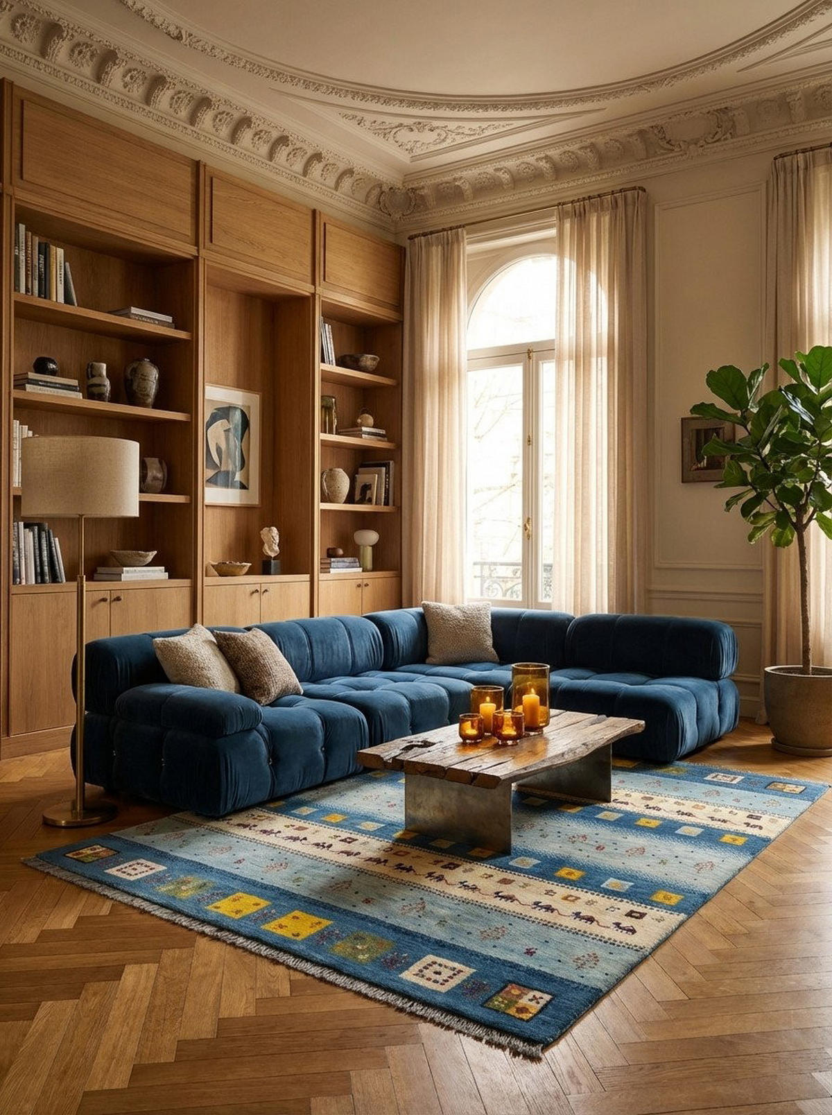 TEPPICH Rizbaf Blau 199/152 cm Schurwolle - Blau, Textil (152/199cm) - Looma