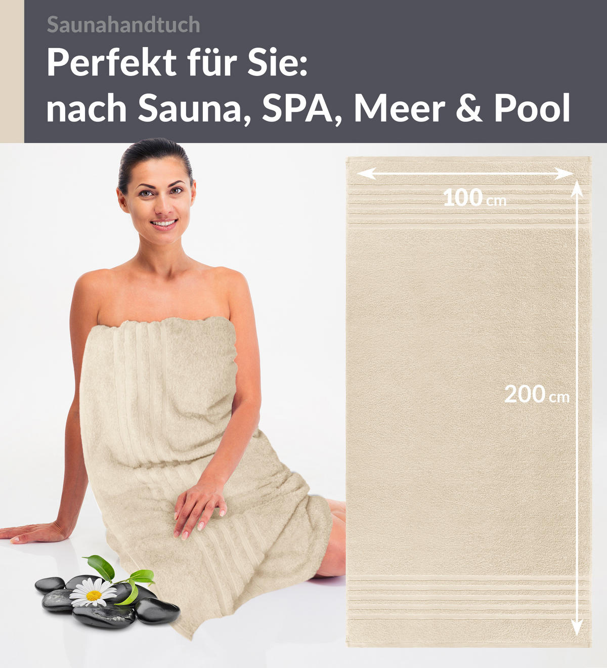 BADETUCH London Natur 100x200 cm - Naturfarben, Textil (100/200cm) - Lashuma