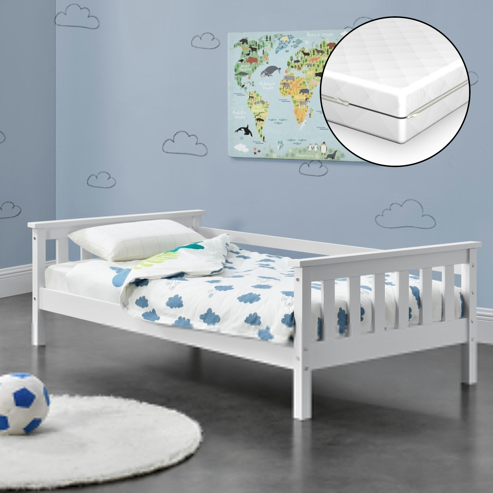 KINDERBETT Nuuk mit Matratze - Weiß, Holz/Textil (70/140cm) - [en.casa]