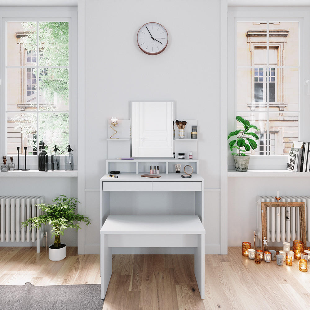 SCHMINKTISCH Ania Weiß 80 cm mit Bank - Weiß, Holzwerkstoff (80/139.6/40cm) - Vicco
