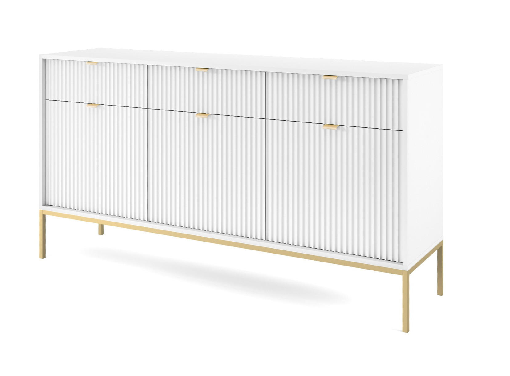 SIDEBOARD mit Schubladen Galla, Sideboard 150 cm, Weiß + Gold - Goldfarben/Weiß, Holz/Metall (154/83/39cm) - Emporius