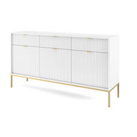 SIDEBOARD mit Schubladen Galla, Sideboard 150 cm, Weiß + Gold - Goldfarben/Weiß, Holz/Metall (154/83/39cm) - Emporius