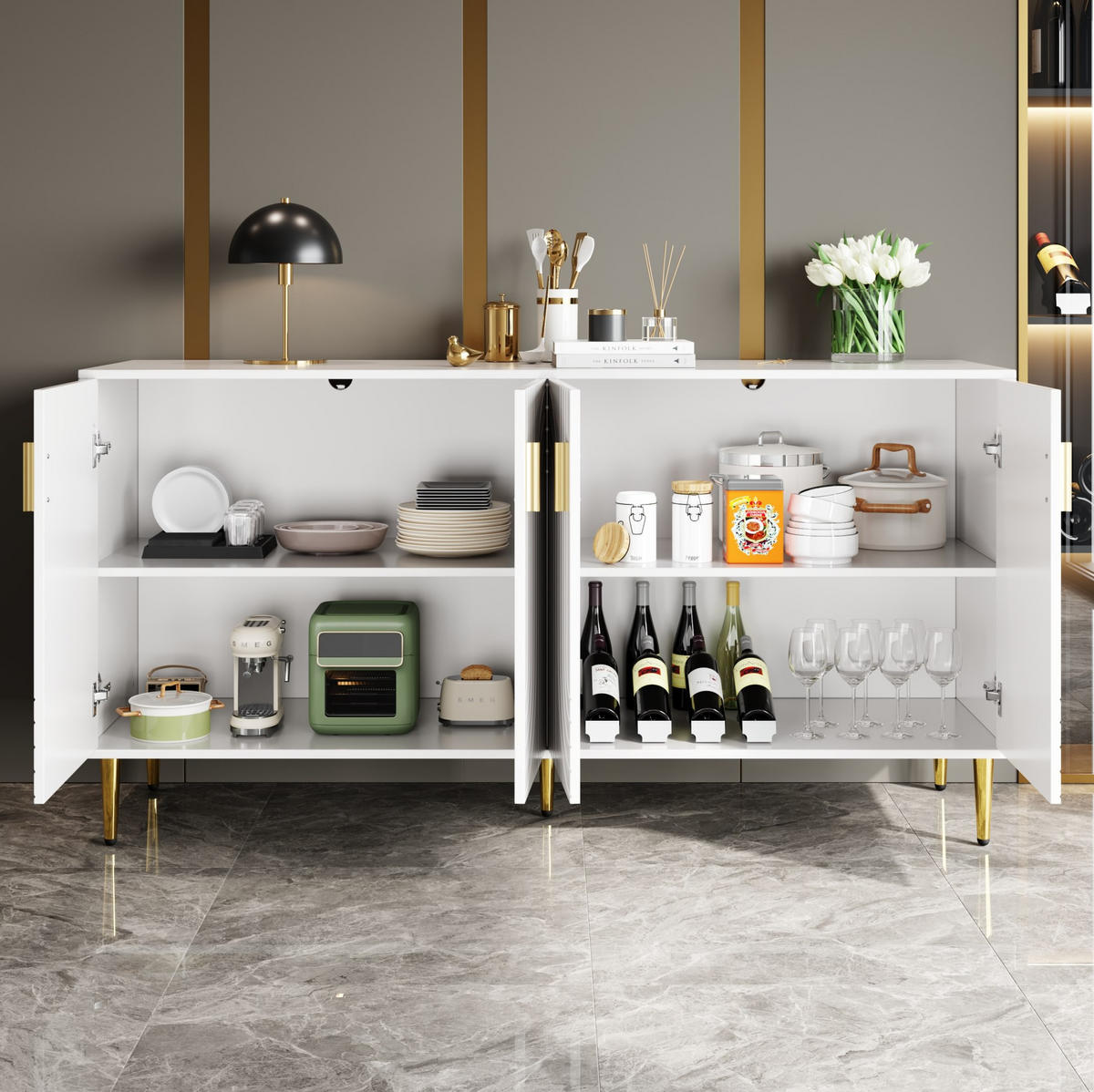 SIDEBOARD mit Stauraum ca. 152 x 40 x 75 cm MDF Weiß - Weiß, Holzwerkstoff (152/75/40cm) - Meubliv
