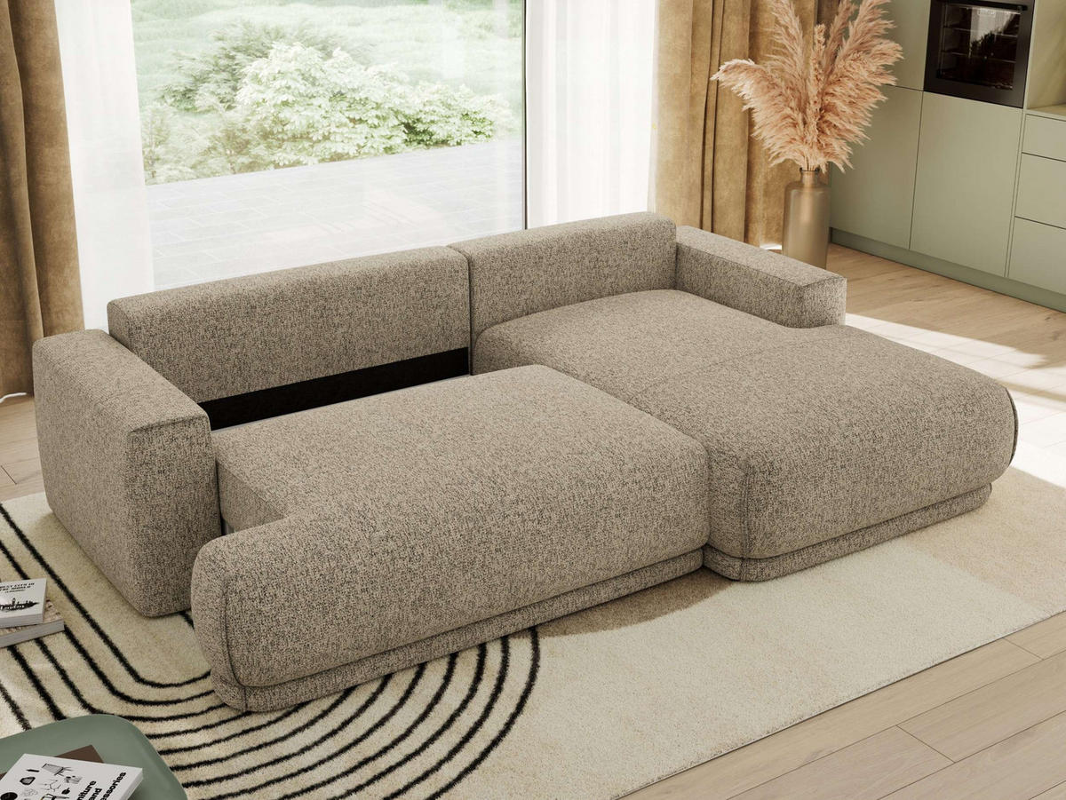 ECKSCHLAFSOFA RINA L Dunkelbeige Strukture - rechts - Beige/Schwarz, Kunststoff/Textil (170/267cm) - MKS