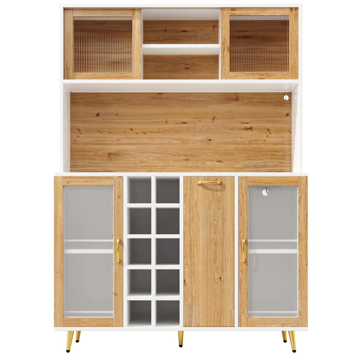 BUFFETSCHRANK 120/40/170 cm mit LED-Beleuchtung, Steckdose, Weinregal und viel Stauraum, Weiß/Holzdekor - Weiß, Holzwerkstoff (120/170/40cm) - Redom