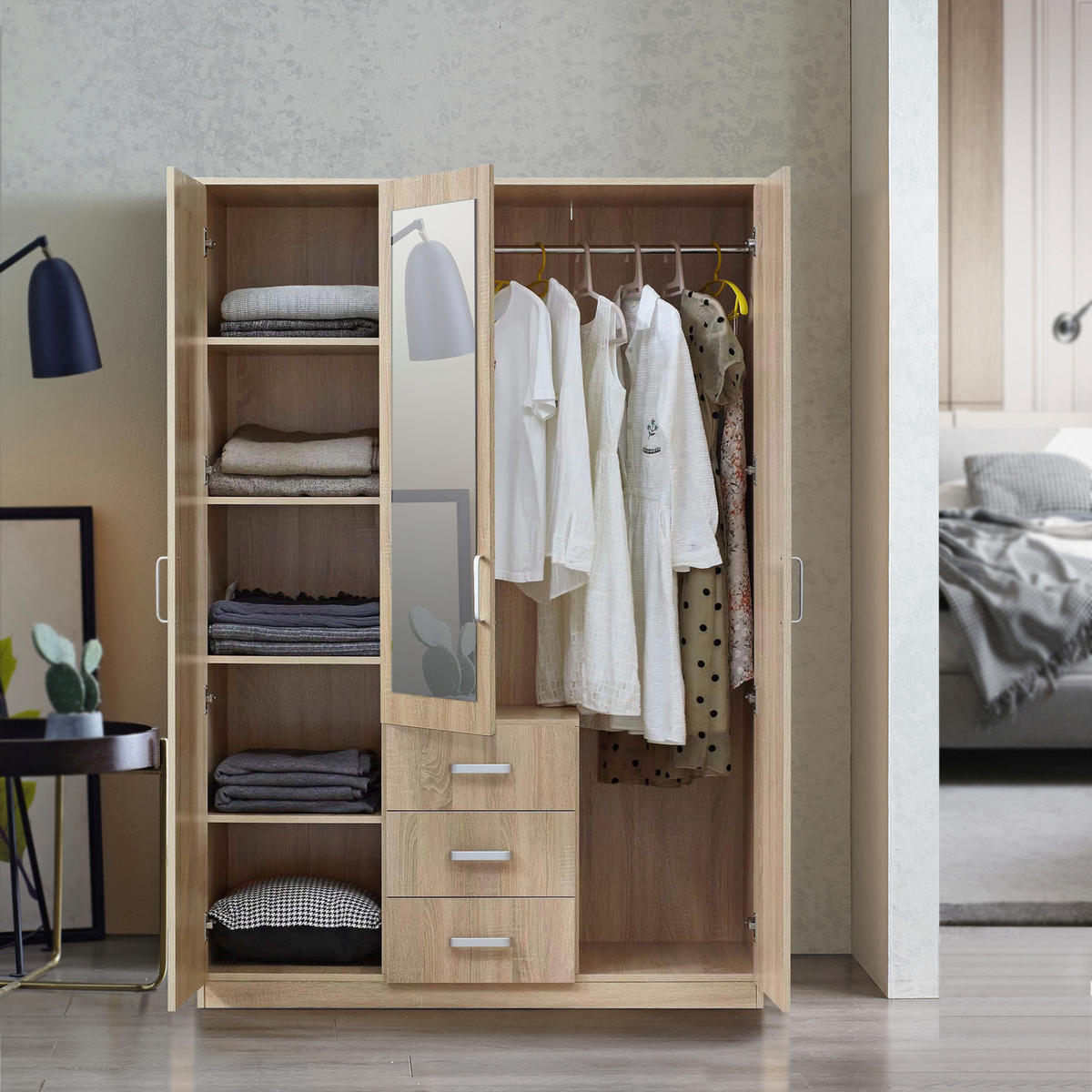 KLEIDERSCHRANK Bodolz - Sonoma Eiche, Holzwerkstoff (120/176/52cm) - [en.casa]
