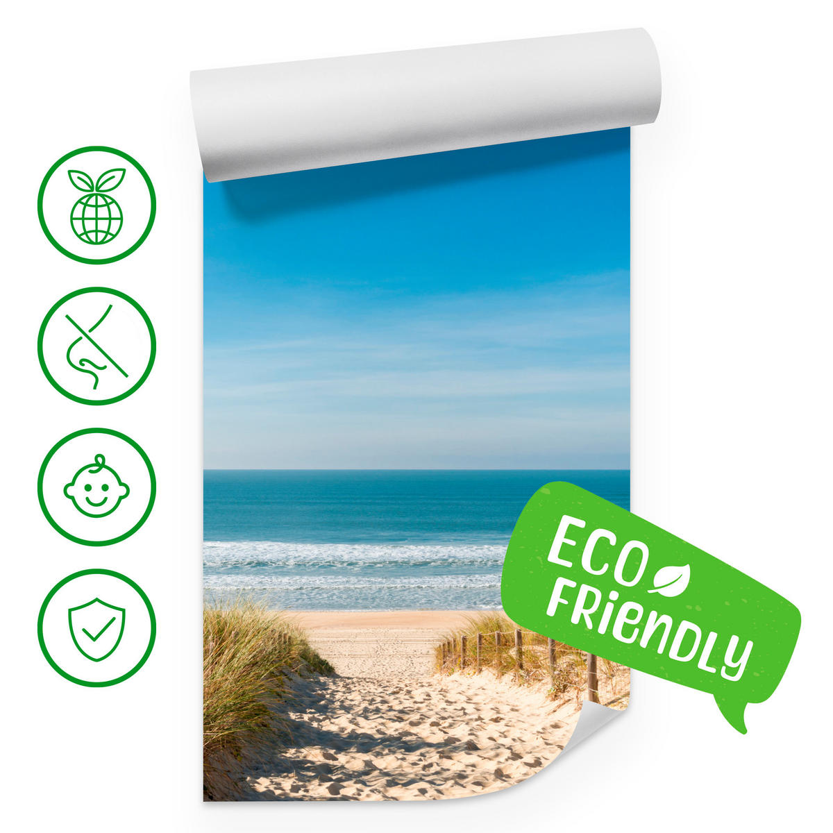 FOTOTAPETE Strand Meer Landschaft 3D 250x175 - Blau/Beige, Papier (250/175cm) - Muralo