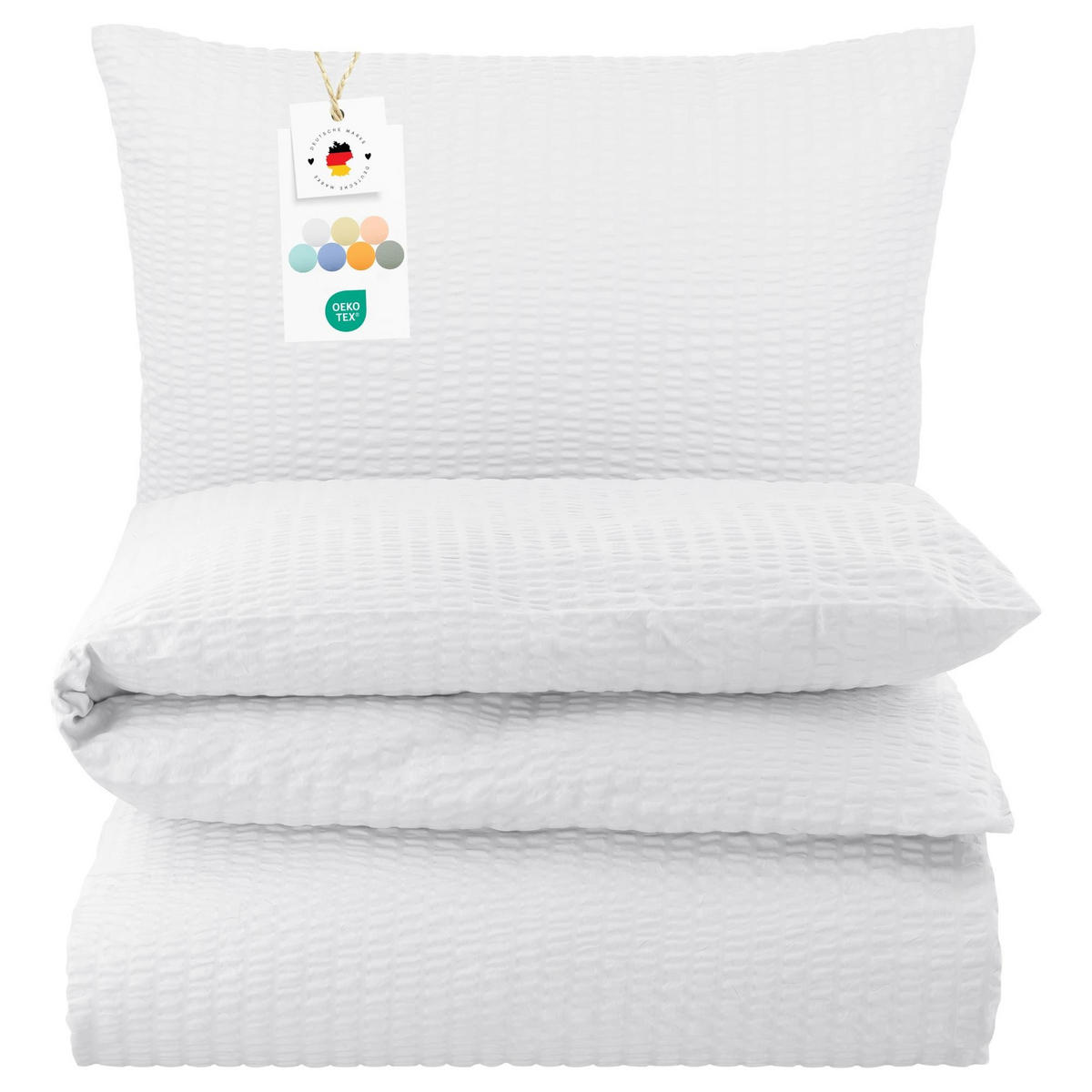 SEERSUCKER-BETTWÄSCHE 155x220 Uni Sommer Bettbezug Bügelfrei aus 100% Baumwolle, Bettbezüge einfarbig Weiß - Weiß, Textil (155/220cm) - Carpe Sonno