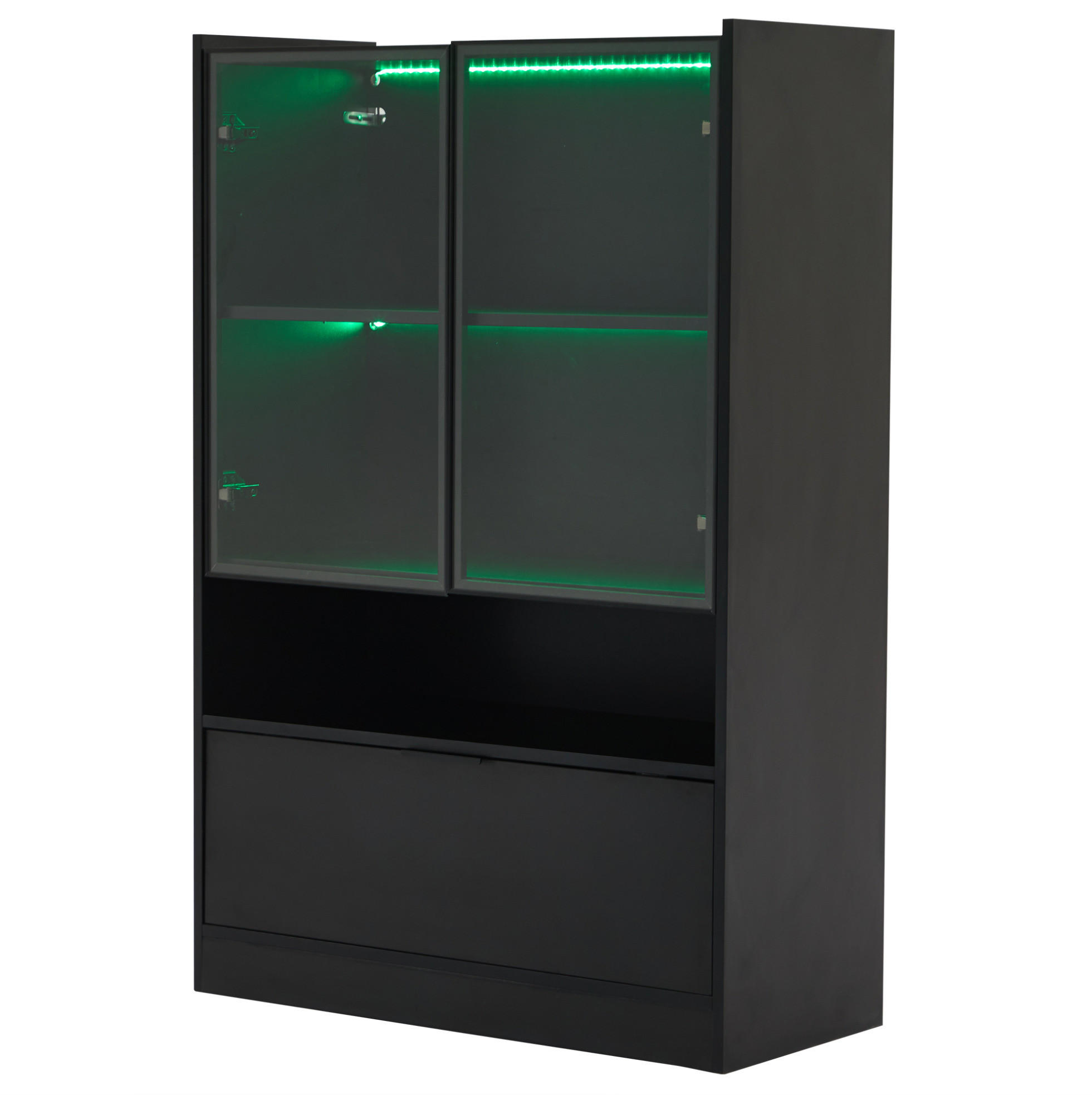 VITRINE 80/35/120 cm aus Spanplatte mit LED-Beleuchtung Schwarz - Schwarz, Holzwerkstoff (80/120/35cm) - Modenvie