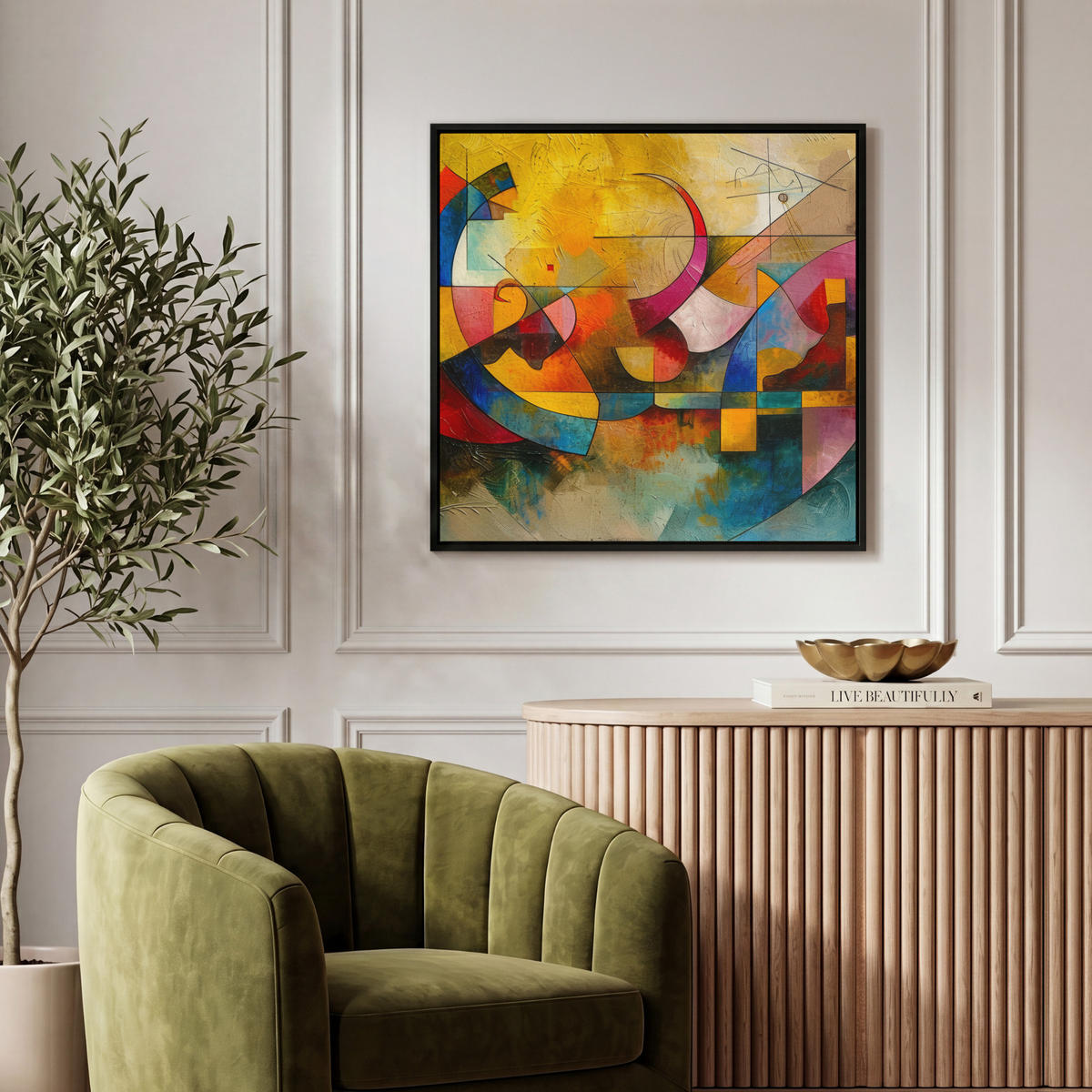 LEINWAND Bilder mit Rahmen - Kunst - Abstrakt - Modern - 50x50 - Gelb, Textil (50/50cm) - MuchoWow