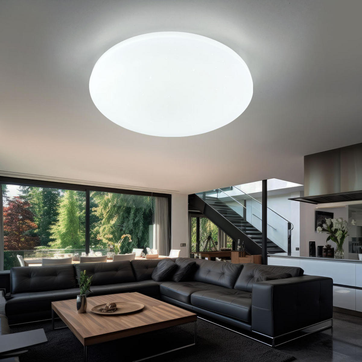 LED DECKENLEUCHTE Weiß Sternen-Effekt Fernbedienung - Weiß, Metall (54/54/7.6cm)