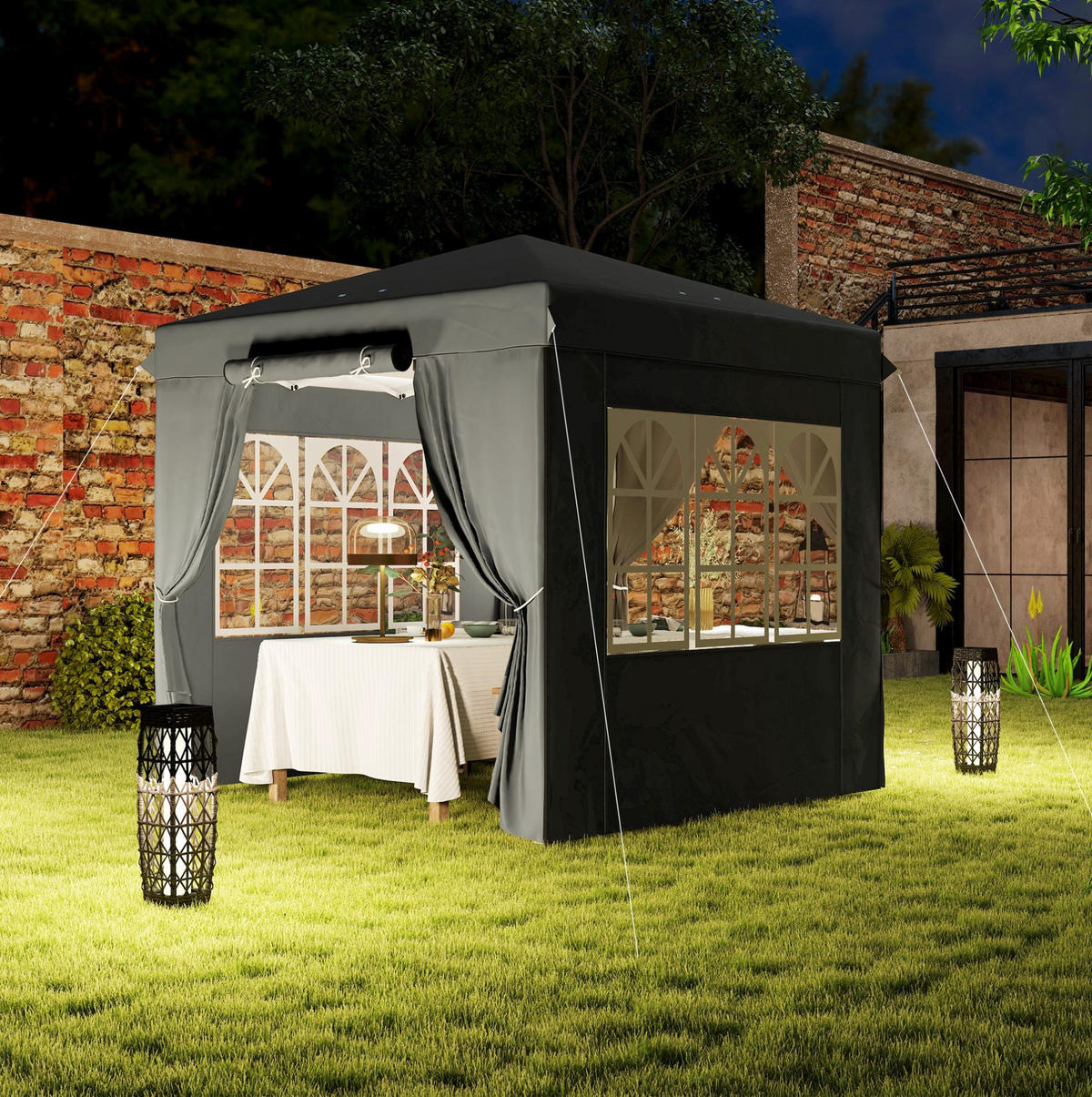 FALTPAVILLON 250/250/268 cm höhenverstellbar mit 4 Seitenteilen, UV-Schutz und Rolltasche aus Polyester, Dunkelgrau - Dunkelgrau, Textil (250/268/250cm) - Redom