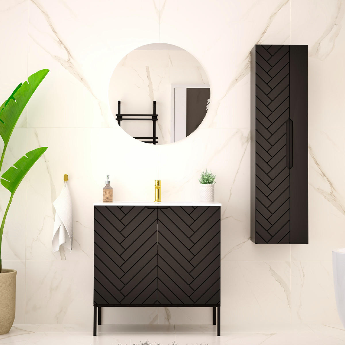 BADMÖBEL Daria 2er-Set Schwarz - Schwarz, Holzwerkstoff (80/82/45.8cm) - Petits-meubles