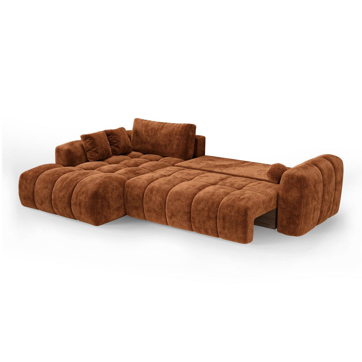 LINKSECK-SCHLAFSOFA mit Stauraum SKY Geprägter Samt Terrakotta 310cm - Dunkelorange/Terracotta, Textil (310/180cm) - Premium Interiors