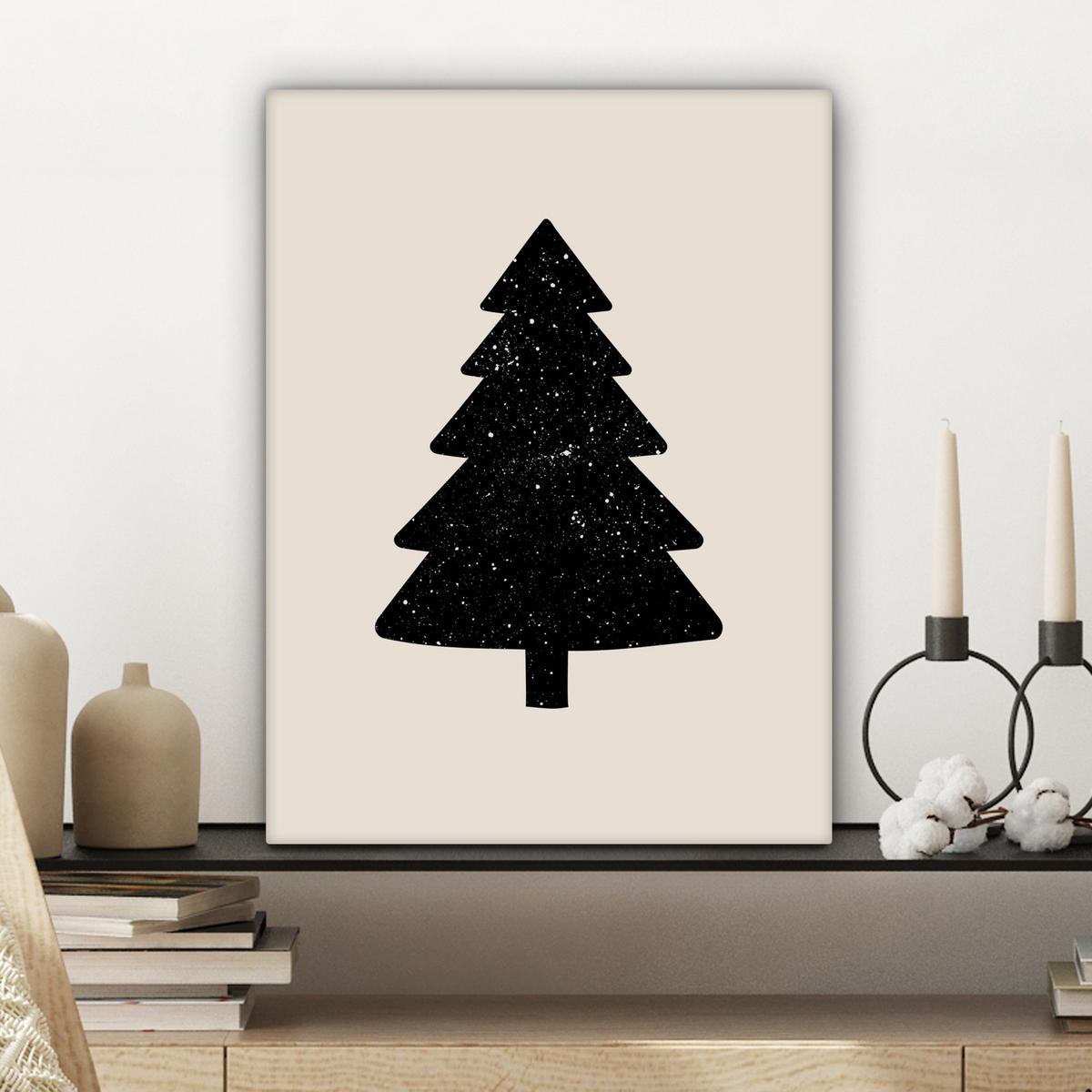 LEINWANDBILD Weihnachtsbaum - Schwarz - Urlaub - Beige 30x40 cm - Schwarz, Textil (30/40cm) - MuchoWow