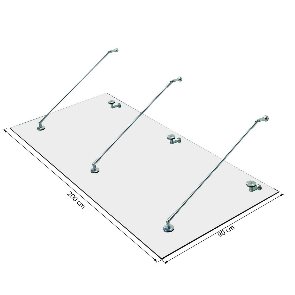 VORDACH DE-07394 mit gehärtetem Glas und Edelstahl Klarglas - Transparent, Glas/Metall (90/12/200cm) - ComfortXL