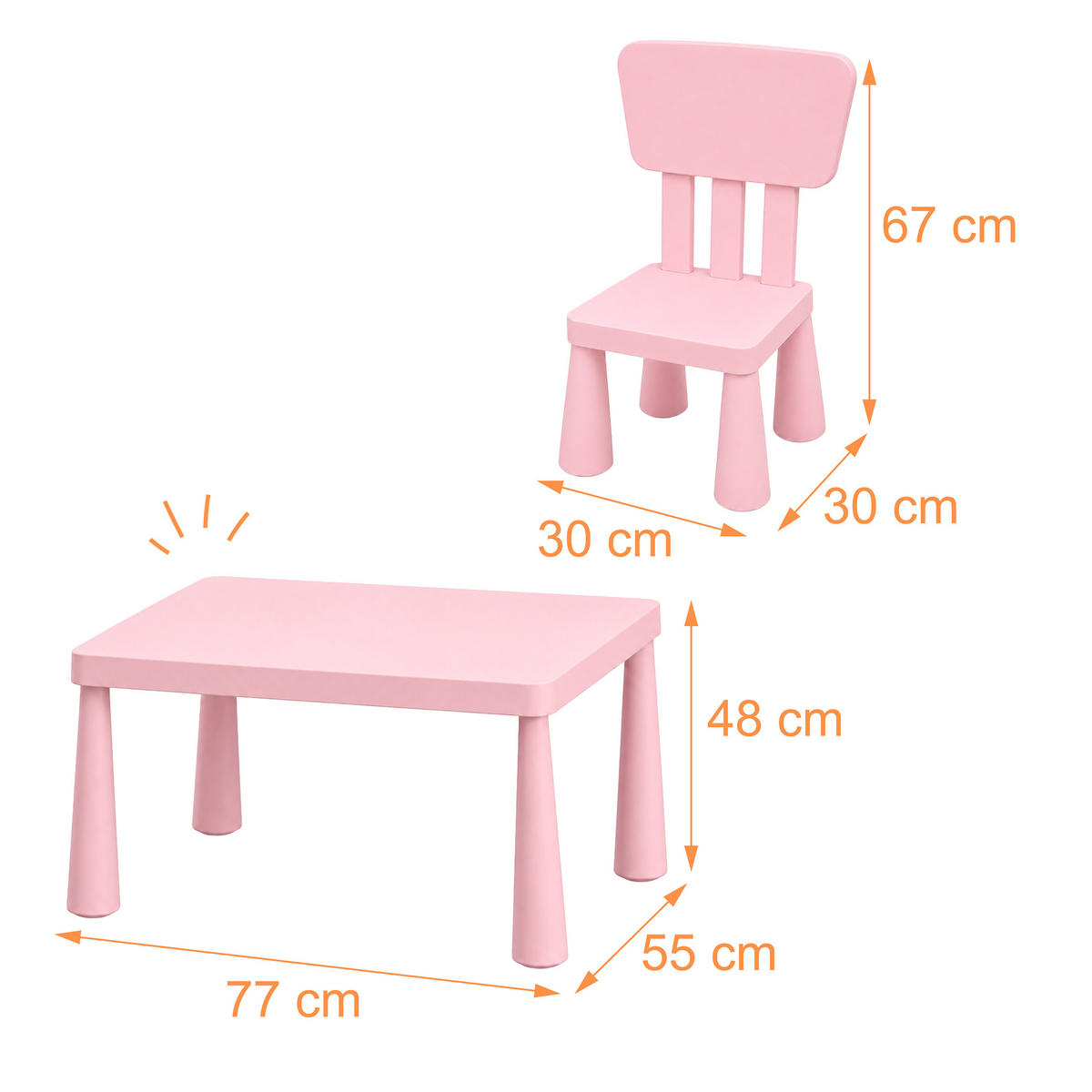 SESTAVA Růžová dětský stůl 2 židle - růžová, plast (77/48/55cm) - Relaxdays