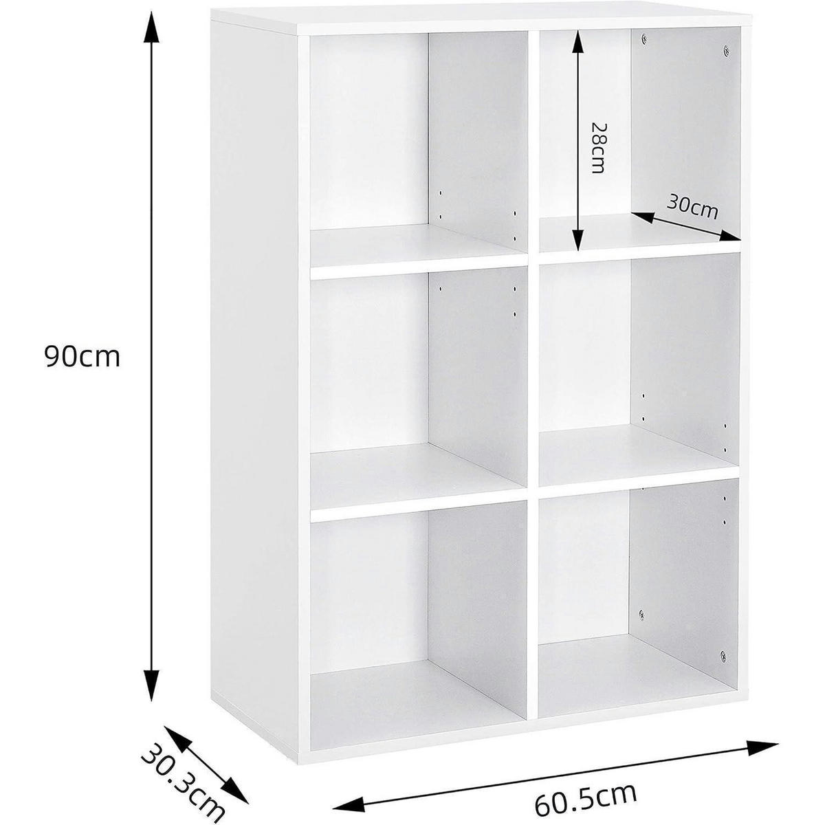 BÜCHERREGAL 6 Fächer Weiß 60.5 x 30.3 x 90 cm - Weiß, Holzwerkstoff (30.3/90/60.5cm)