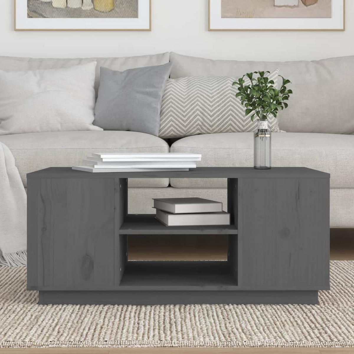 COUCHTISCH Grau 90x49x40,5 cm Massivholz Kiefer - Grau, Holz (90/49/40.5cm) - furnicato