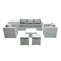 GARTENMÖBEL-SET mit Kissen Polyrattan Hellgrau-Mix 7-Sitzer - Hellgrau/Grau, Glas/Kunststoff - Fimous