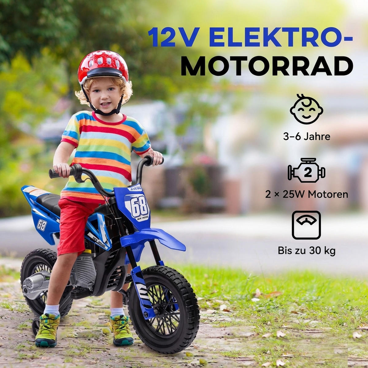 ELEKTROMOTORRAD, Kunststoff, Metall, Blau - Blau, Metall (56/107cm) - AIYAPLAY