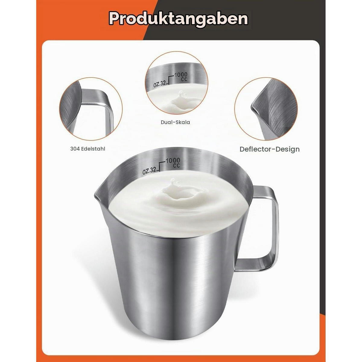 MESSBECHER Edelstahl 1000 ml mit Deckel - Silberfarben, Metall (1L)