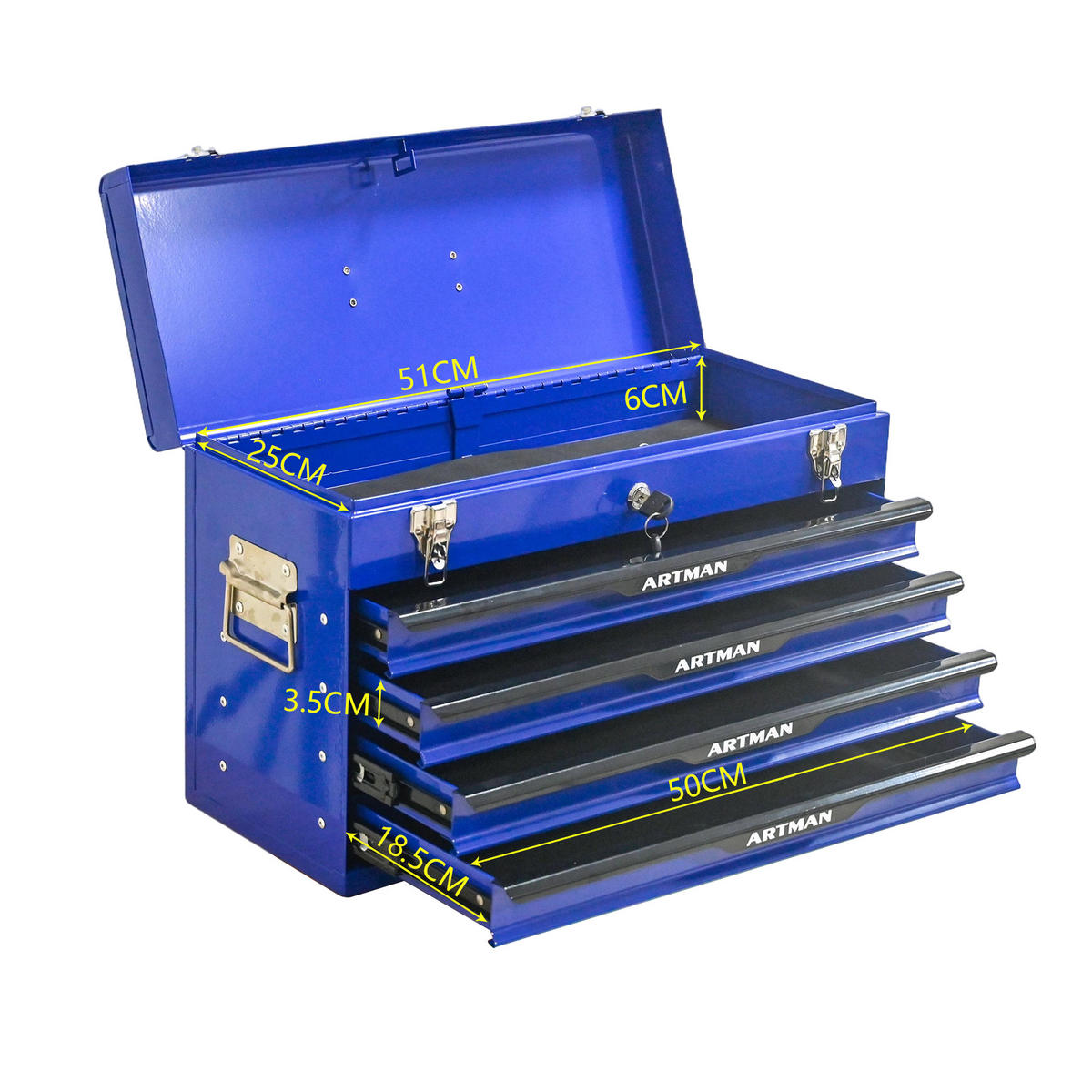 WERKZEUGKISTE 20 Zoll mit 3 Schubladen, pulverbeschichteter Stahl, Blau - Blau, Metall (22.3/34.5/53.2cm) - Novahome