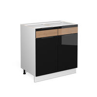 DULAP BAIE Fame-Line Stejar negru lucios/alb 80x82 cm fara blat - negru cu luciu intens/maro deschis, compozit lemnos (80/82/51.6cm) - Vicco