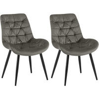 STUHL 2er Set Samt Anthrazit - Anthrazit/Schwarz, Textil/Metall (56/85/63cm) - CLP